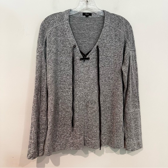 Rails Leigh Oversized Dropped Shoulder Top Sweater Women's Small Gray Velvet Tie - Picture 4 of 11